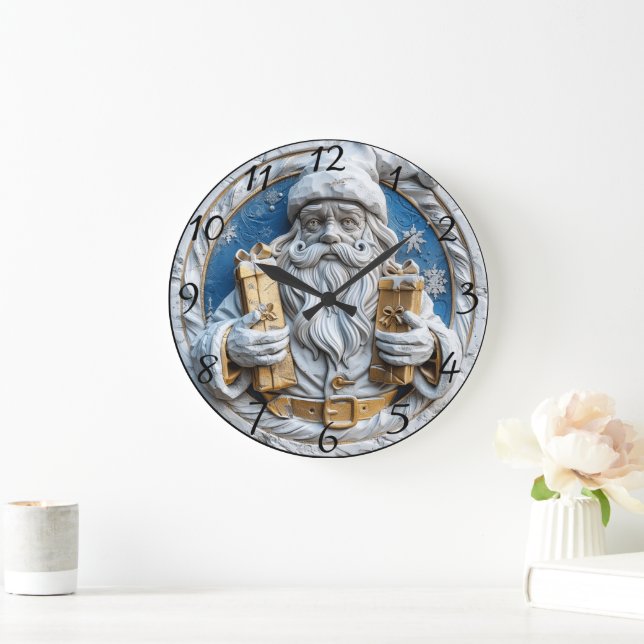 Grande Horloge Ronde Père Noël joyeux avec cadeaux de Noël (Maison)