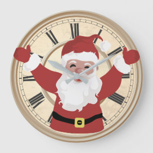 Grande Horloge Ronde Père Noël joyeux visage rond