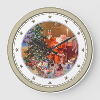 Grande Horloge Ronde Père Noël la nuit avant Noël