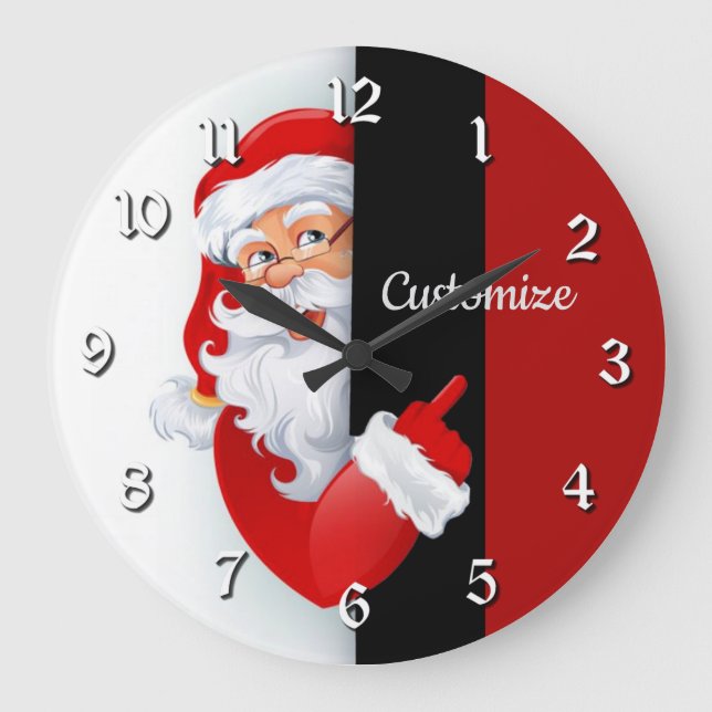 Grande Horloge Ronde Père Noël rouge et blanche personnalisée (Recto)