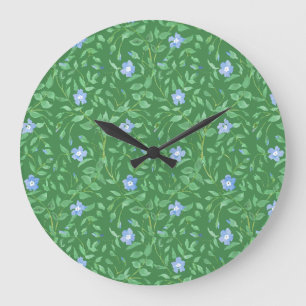 Grande Horloge Ronde Périwinkle Bleu foncé Vert champêtre Floral de sty