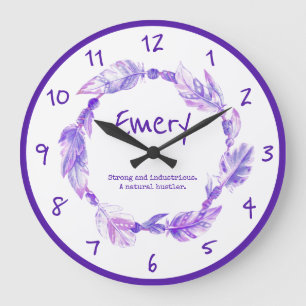 Grande Horloge Ronde Perles de plumes d'Emery nom de couronne signifian