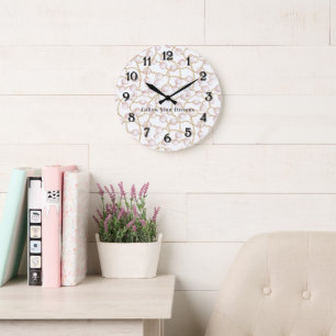 Grande Horloge Ronde Perles Roses Chaîne en Or