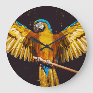 Grande Horloge Ronde Perroquet Tropical Sur Une Perche