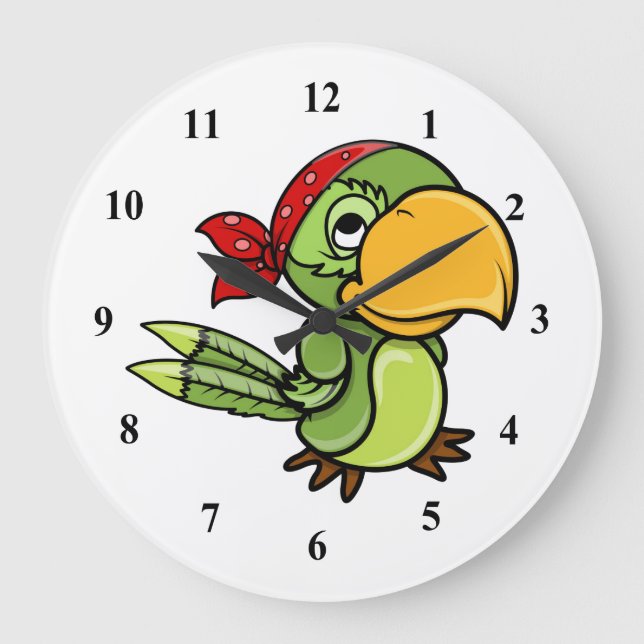 Grande Horloge Ronde Perroquet vert caricature (Recto)