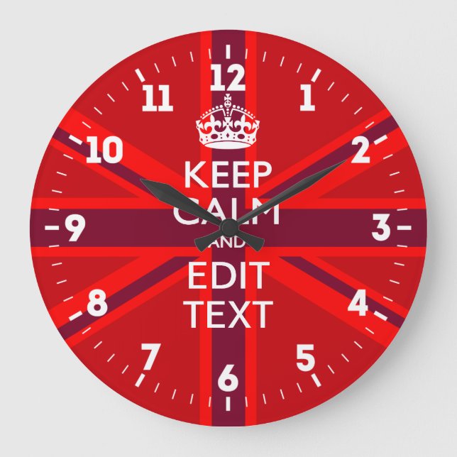 Grande Horloge Ronde Personalisé Conserver le calme votre texte UK Drap (Recto)
