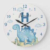 Personalized Blue Dinosaur Nursery Wall Clock