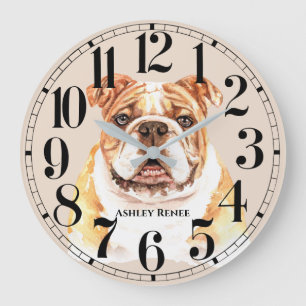 Grande Horloge Ronde Personalized  Bulldog Watercolor Wall Clock