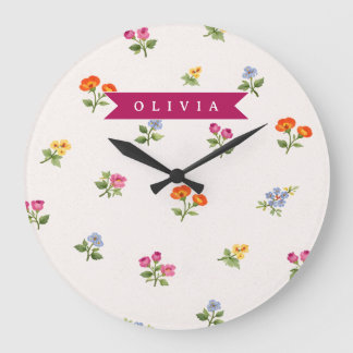 Grande Horloge Ronde Personalized Ditsy Floral Cottagecore Wildflower