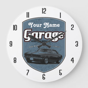 Grande Horloge Ronde Personalized Garage Sign with Camaro