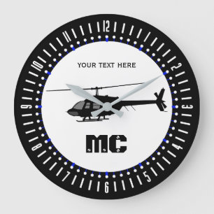 Grande Horloge Ronde Personalized Helicopter Chopper Silhouette on a