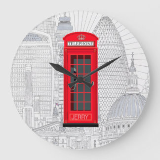 Grande Horloge Ronde Personalized London Red Phone Booth & Skyline