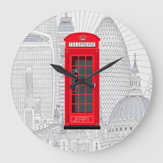 Grande Horloge Ronde Personalized London Red Phone Booth & Skyline (Recto)