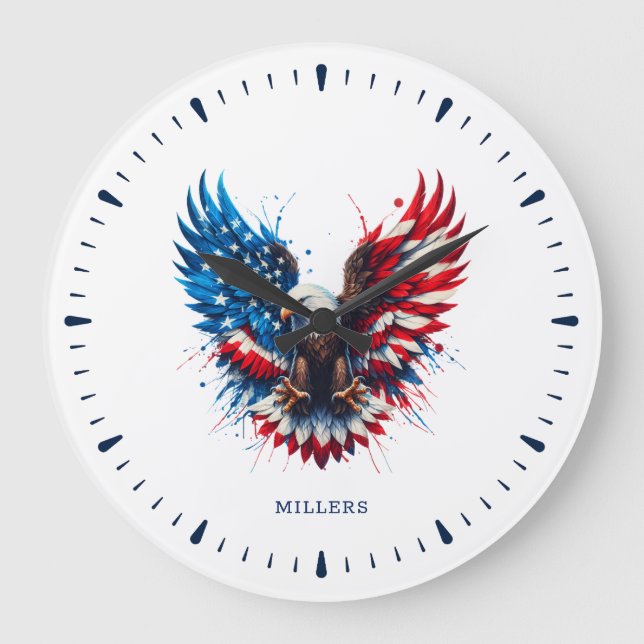Grande Horloge Ronde Personalized Patriotic Colors America Bold Eagle (Recto)