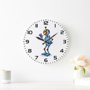 Grande Horloge Ronde Personnage de robot futuriste rétro faisant signe 
