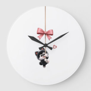 Grande Horloge Ronde Personnage Mignon avec Porte-Clés Ruban Rose - Ado