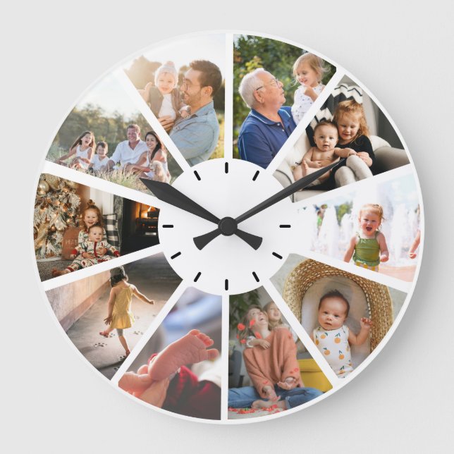 Grande Horloge Ronde Personnalisé 10 Photo Famille Enfants grand-parent (Recto)