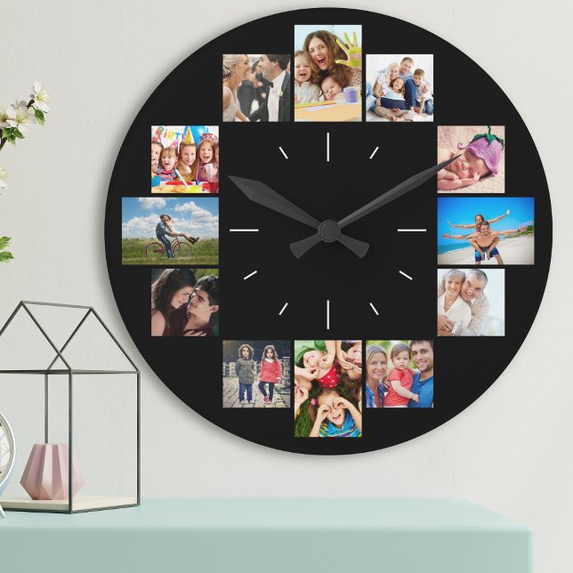 Grande Horloge Ronde Personnalisé 12 souvenirs de famille Photo Collage (Créateur téléchargé)