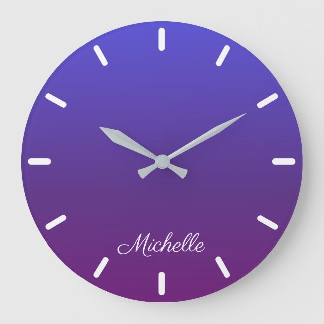 Grande Horloge Ronde Personnalisé bleu et violet ombre (Recto)