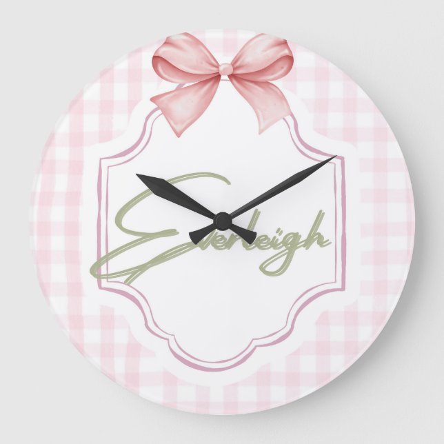 Grande Horloge Ronde Personnalisé Everleigh Baby Girl En vichy (Recto)