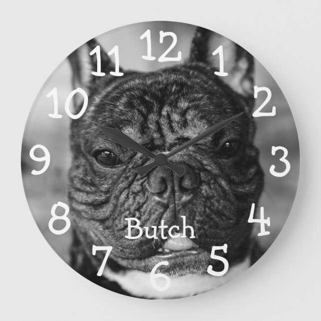 Grande Horloge Ronde Personnalisé Noir et Blanc Animaux de compagnie No (Recto)