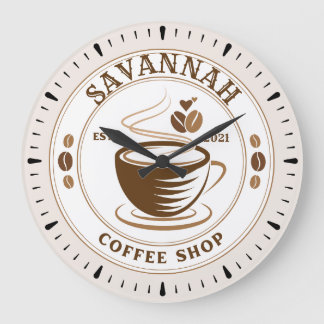 Grande Horloge Ronde Personnalisé Nom Brown Retro Café Vintage Diner