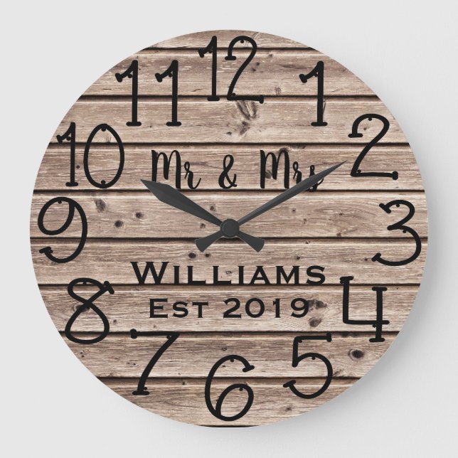 Grande Horloge Ronde Personnalisé rustique en bois marron sur mesure (Recto)