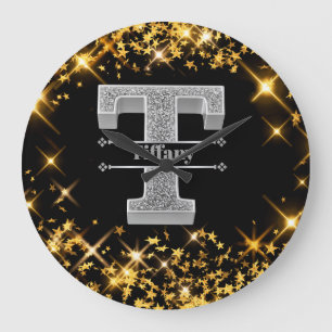 Grande Horloge Ronde Personnalisé T Monogramme initial d'argent Votre n
