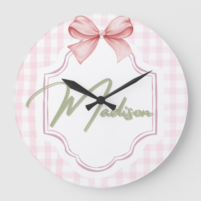 Grande Horloge Ronde Personnalisée Madison Baby Girl Nursery Bow&En vic (Recto)