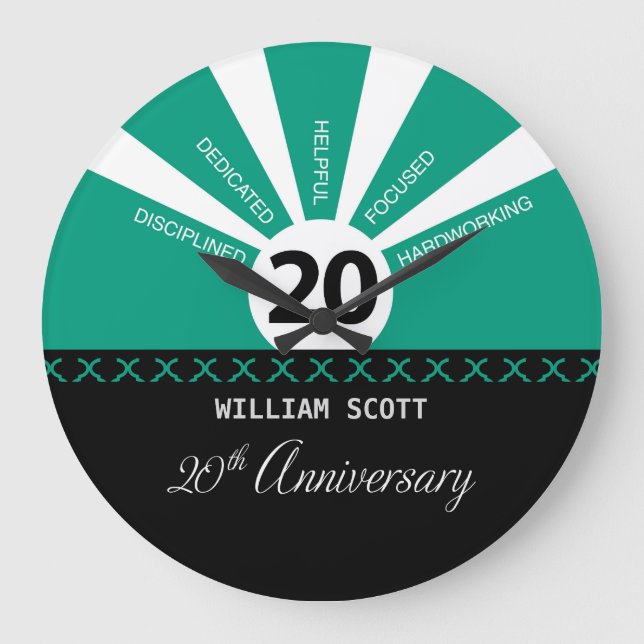Grande Horloge Ronde Personnaliser, 20e anniversaire d'employé d'entrep (Recto)