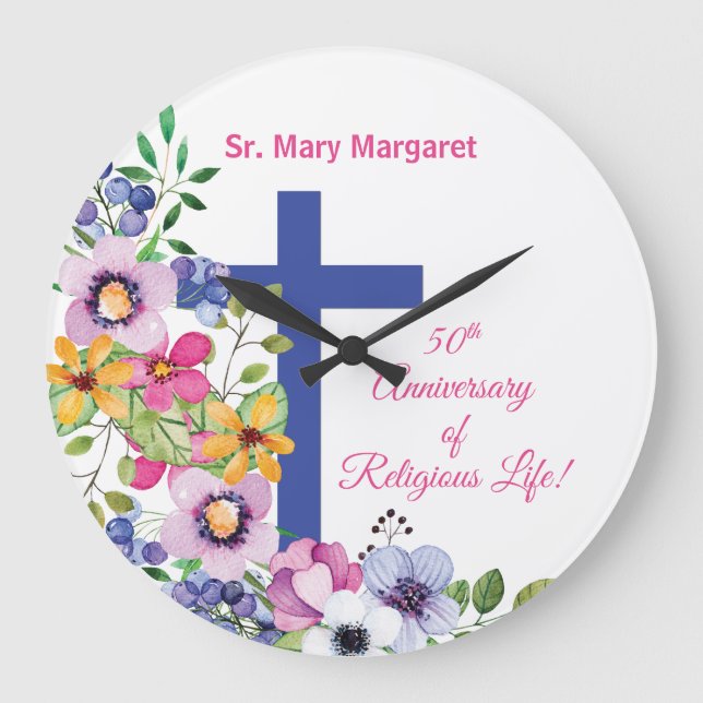 Grande Horloge Ronde Personnaliser, 50e anniversaire Nun vie religieuse (Recto)