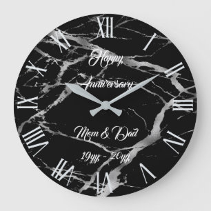 Grande Horloge Ronde Personnaliser de luxe en marbre noir argent