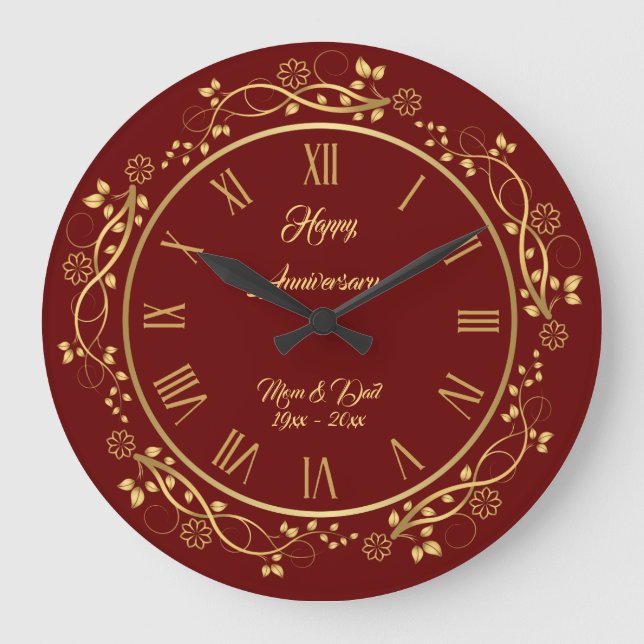 Grande Horloge Ronde Personnaliser florale Joyeux 50e anniversaire de l (Recto)