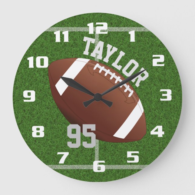 Grande Horloge Ronde Personnaliser le joueur Nom et numéro Football (Recto)