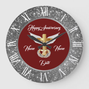 Grande Horloge Ronde Personnaliser mariage Anniversaire de la Croix d'a