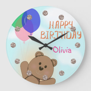 Grande Horloge Ronde Personnaliser, personnel, anniversaire, ours en pe