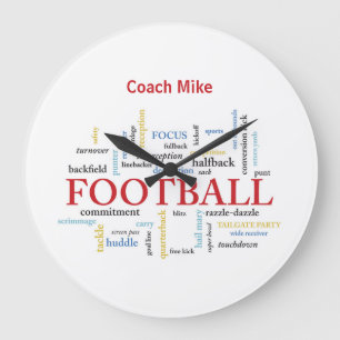 Grande Horloge Ronde Personnalisez, Entraîneur de Football Merci en Mot