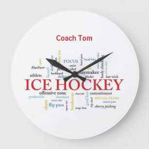 Grande Horloge Ronde Personnalisez, Entraîneur de Hockey sur Glace Merc