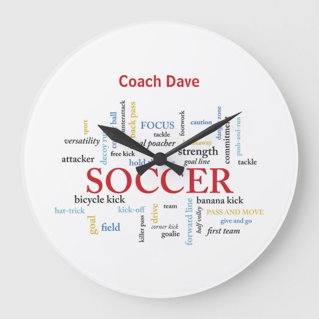 Grande Horloge Ronde Personnalisez, Merci d'entraîneur de football en m (Recto)