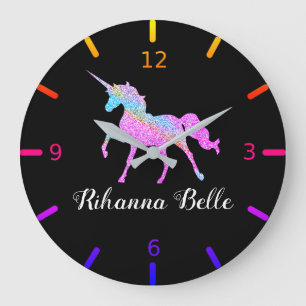 Grande Horloge Ronde Personnalisez Votre Licorne Colorée
