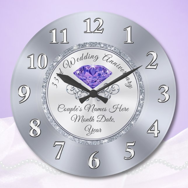 Grande Horloge Ronde Personnalité 33rd (33 year anniversary traditional gift, for wife, friends and couples. 33rd Anniversary Clock.)