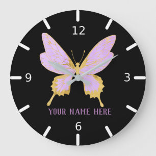 Grande Horloge Ronde Personnalité de Beautiful Purple & Gold Butterfly