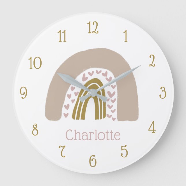 Grande Horloge Ronde Personnalité de Boho Rainbow Pink Gold (Recto)