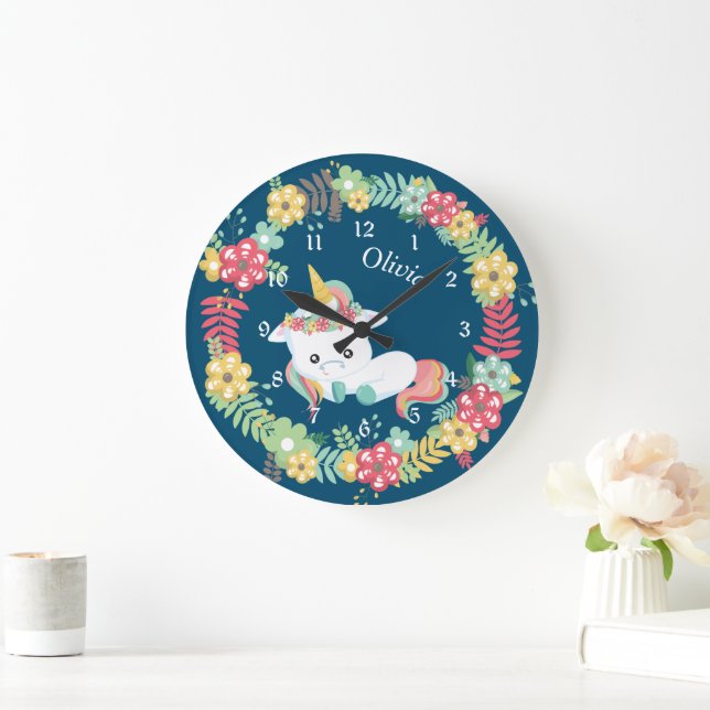 Grande Horloge Ronde Personnalité de Cute White Unicorn (Maison)