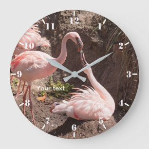 Grande Horloge Ronde Personnalize Flamingoes birds in Love photographiy