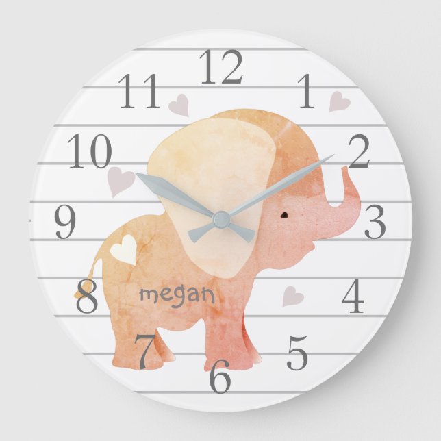 Grande Horloge Ronde Personnalized Baby Elephant Wall Clock (Recto)