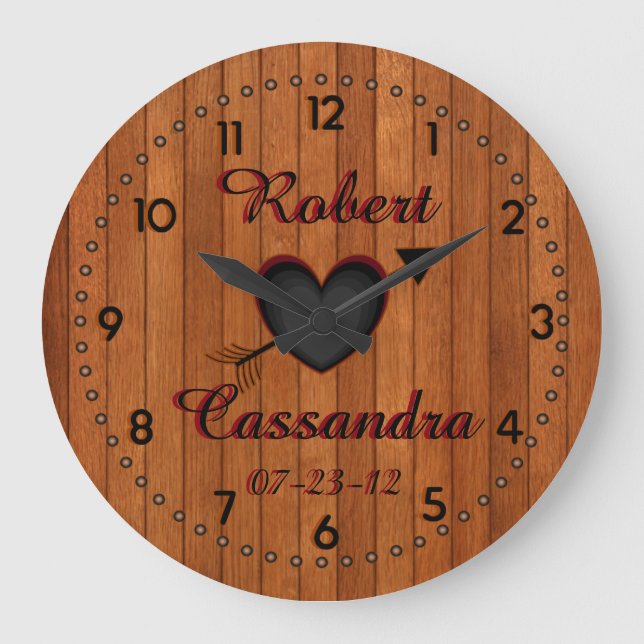 Grande Horloge Ronde Personnalized Country Style Faux-Wood Wall Clock (Recto)