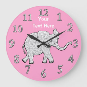 Grande Horloge Ronde Personnalized Elephant Clock Nursery Decor for Gir