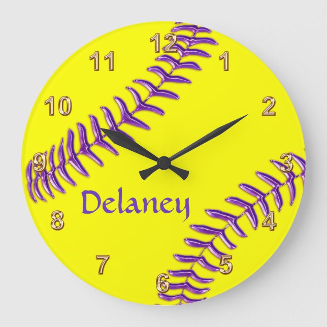 Grande Horloge Ronde Personnalized Softball Clocks, Purple Name, Thread (Recto)