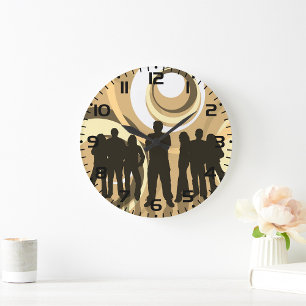 Grande Horloge Ronde Personnes en silhouette rétro avec des cercles abs